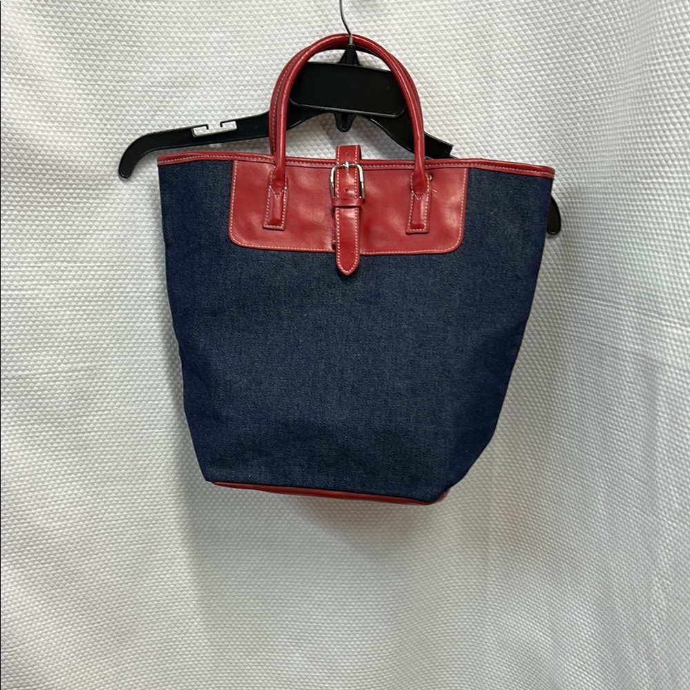 Stylish Red and Blue Denim Tote Bag